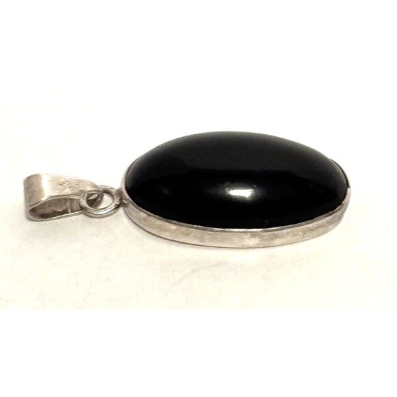 Black Onyx Sterling Silver Pendant Stamped 925-Large Stone-Cobachone-Vntg1990s - Picture 2 of 6